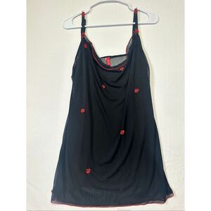 Natori Josie Black & Red Rose camisole Lingerie Slip Dress, size L